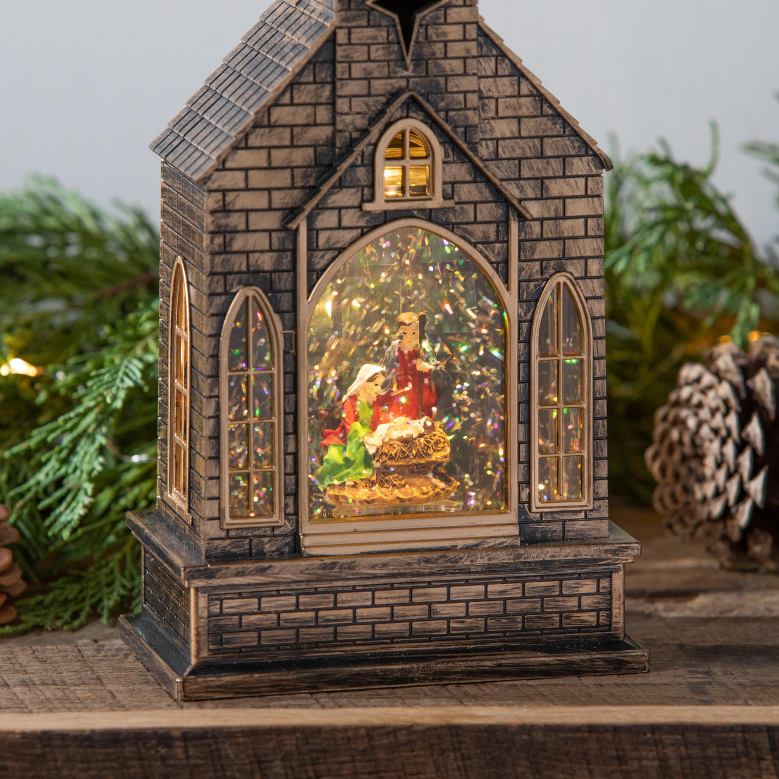 Plow & Hearth Lighted Church Water Globe Lantern with Projector P22BD2178 Seasonal & Gifts