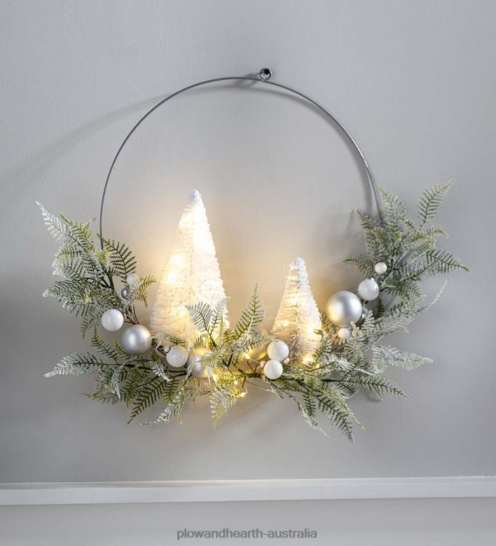 Plow & Hearth Lighted Holiday Hoop Wreath with Bottle Brush Trees P22BD2173 Seasonal & Gifts