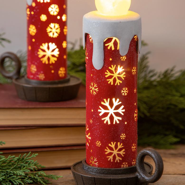 Plow & Hearth Lighted Snowflake Candlestick Table Decor, Set of 2 P22BD2176 Seasonal & Gifts