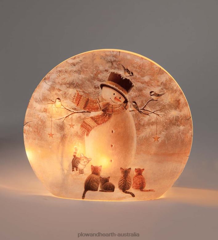 Plow & Hearth Lighted Snowman and Kittens Tabletop Decor P22BD2168 Seasonal & Gifts