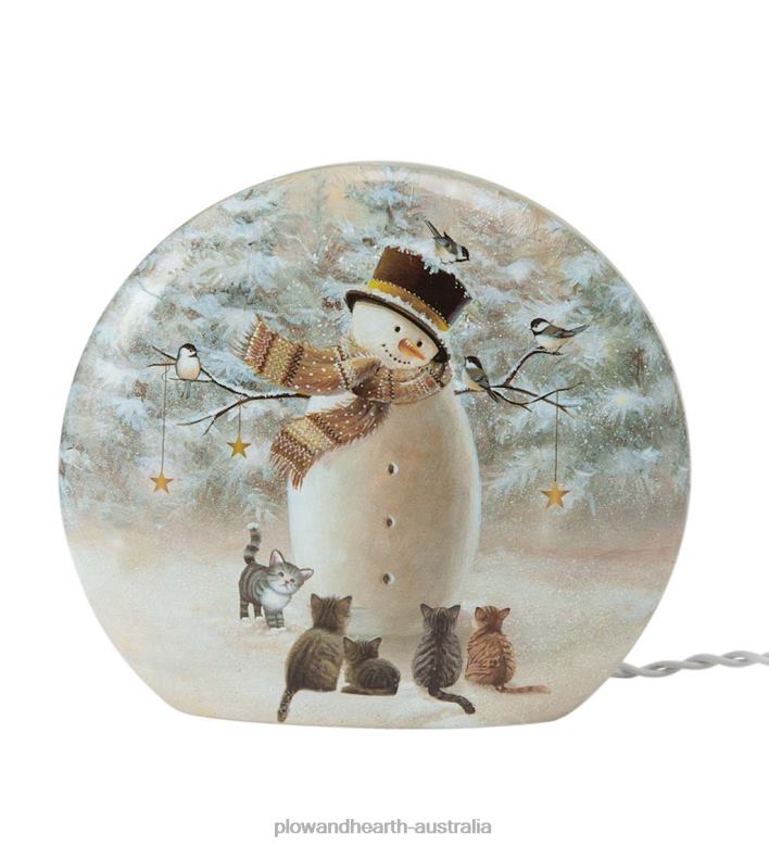 Plow & Hearth Lighted Snowman and Kittens Tabletop Decor P22BD2168 Seasonal & Gifts