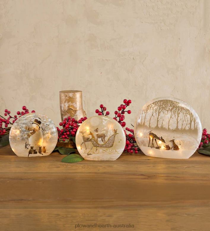 Plow & Hearth Lighted Snowman and Kittens Tabletop Decor P22BD2168 Seasonal & Gifts