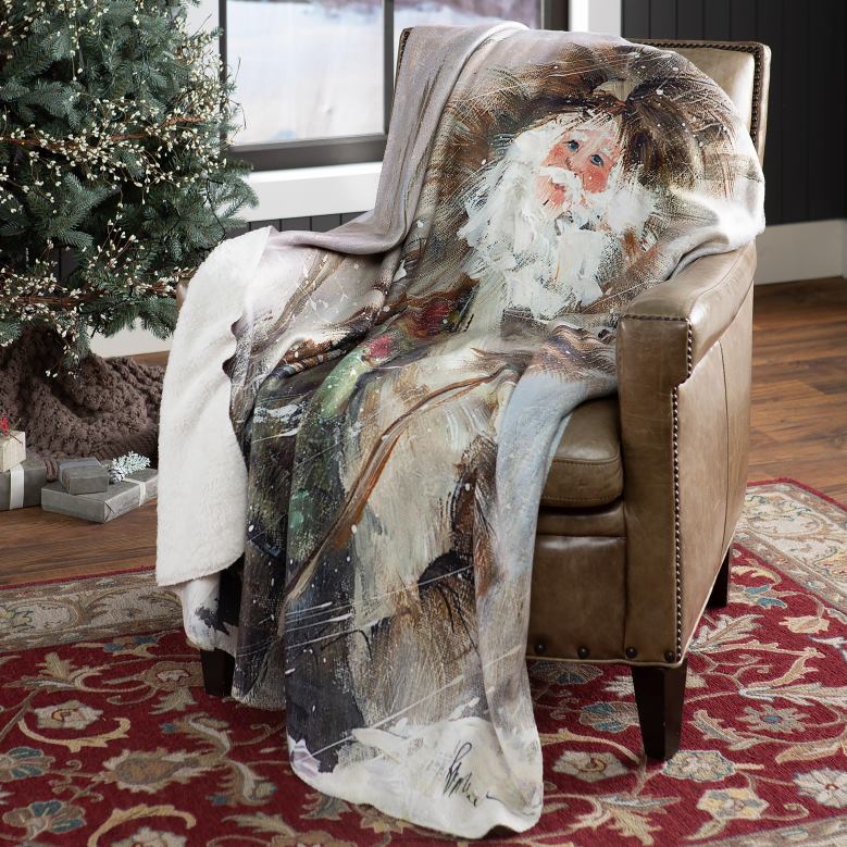Plow & Hearth Northwoods Santa Sherpa Fleece Throw P22BD2281 Seasonal & Gifts