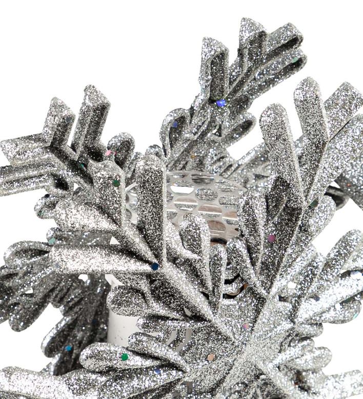 Plow & Hearth Silver Snowflake Christmas Tree Topper with LED Projected Stars P22BD2249 Seasonal & Gifts