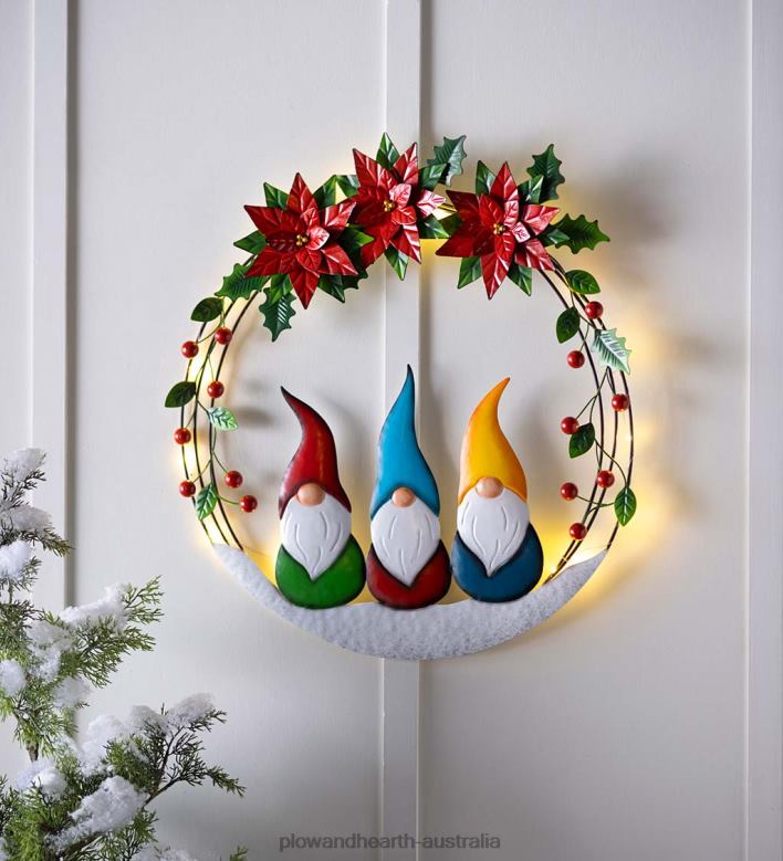 Plow & Hearth Three Gnomes Poinsettia Metal Wreath P22BD2255 Seasonal & Gifts