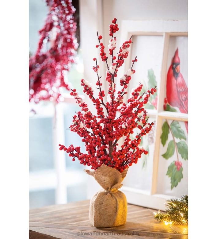 Plow & Hearth Red Berry Tree with Burlap Pot Table Decor P22BD2157 Seasonal & Gifts