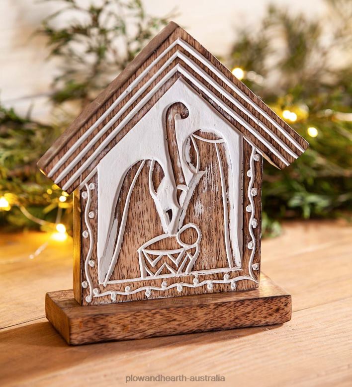 Plow & Hearth Wood Carved Nativity Table Decor P22BD2141 Seasonal & Gifts