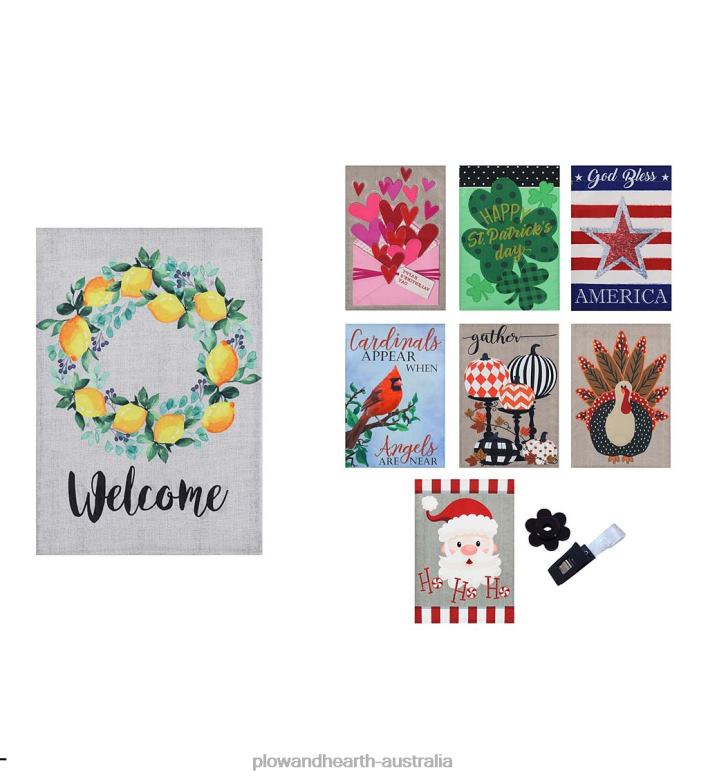 Plow & Hearth Set of 8 Seasonal Burlap Garden Flags P22BD3110 Seasonal & Gifts