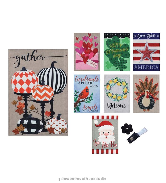 Plow & Hearth Set of 8 Seasonal Burlap Garden Flags P22BD3110 Seasonal & Gifts