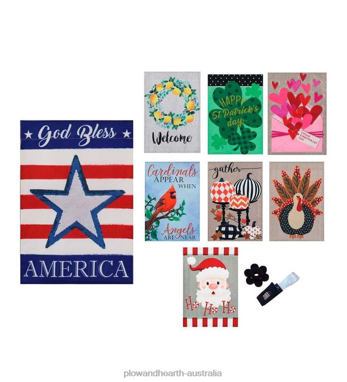 Plow & Hearth Set of 8 Seasonal Burlap Garden Flags P22BD3110 Seasonal & Gifts