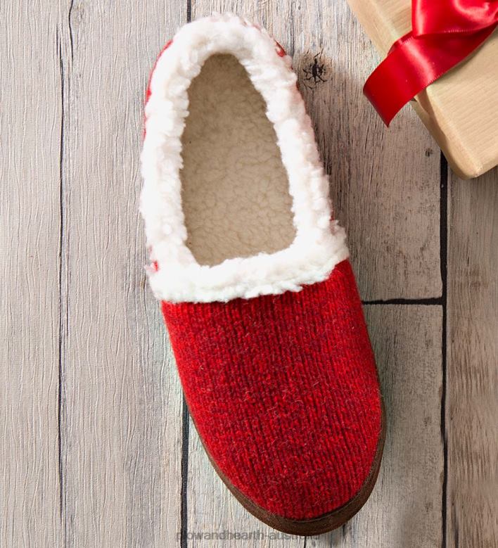 Plow & Hearth Acorn Women's Moc Ragg Slippers - Red Ragg Wool - M(6-1/2-7-1/2) P22BD3029 Seasonal & Gifts