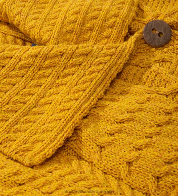 Plow & Hearth Merino Wool Corina Cardigan Sweater with Single-Button Front - Mustard - L (12-14) P22BD2981 Seasonal & Gifts