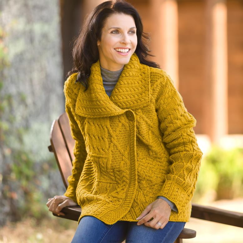 Plow & Hearth Merino Wool Corina Cardigan Sweater with Single-Button Front - Mustard - L (12-14) P22BD2981 Seasonal & Gifts