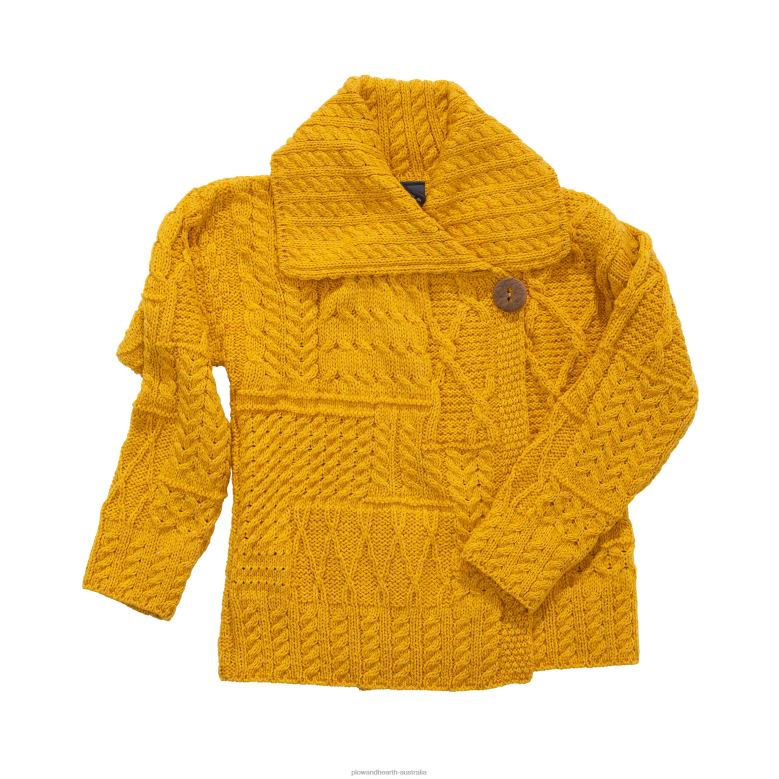 Plow & Hearth Merino Wool Corina Cardigan Sweater with Single-Button Front - Mustard - L (12-14) P22BD2981 Seasonal & Gifts