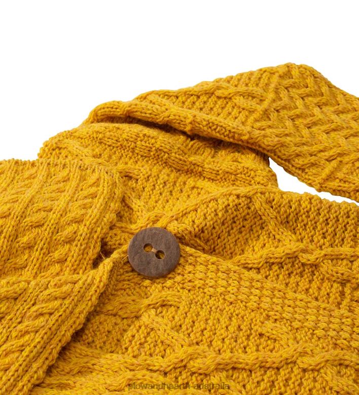 Plow & Hearth Merino Wool Corina Cardigan Sweater with Single-Button Front - Mustard - L (12-14) P22BD2981 Seasonal & Gifts