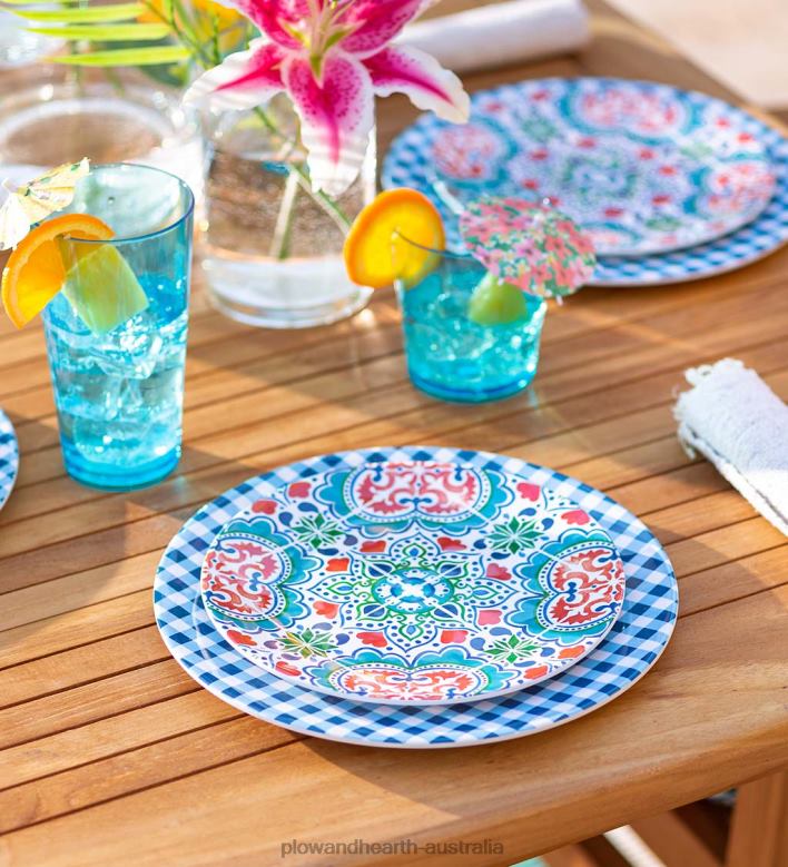 Plow & Hearth Blue Gingham Melamine Dinner Plates, Set of 6 - Lake P22BD3199 Seasonal & Gifts