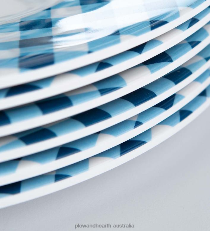 Plow & Hearth Blue Gingham Melamine Dinner Plates, Set of 6 - Lake P22BD3199 Seasonal & Gifts