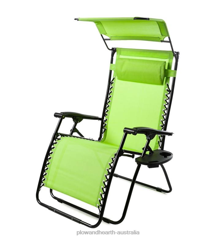Plow & Hearth Deluxe Zero Gravity Chair With Awning, Table And Drink Holder - Green P22BD3087 Seasonal & Gifts
