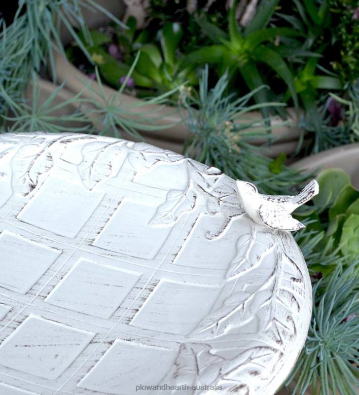 Plow & Hearth English Ivy Metal Birdbath - Vintage White P22BD835 Yard & Garden