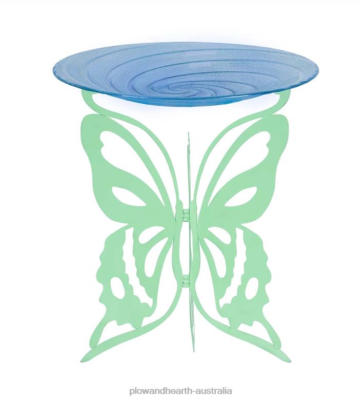 Plow & Hearth Glass Birdbath with Laser Cut Butterfly Stand P22BD854 Yard & Garden