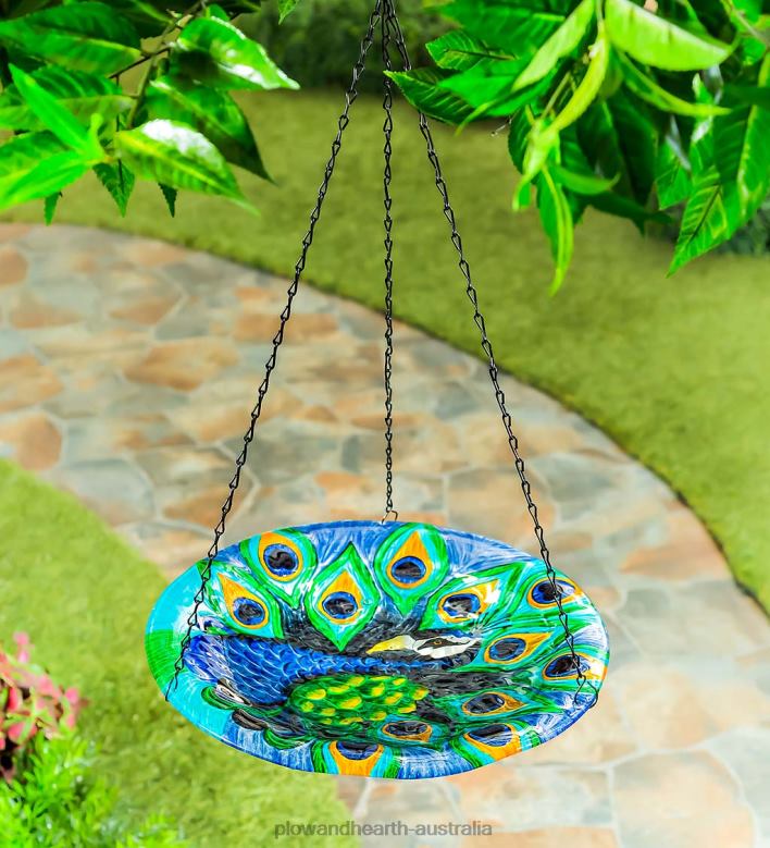 Plow & Hearth Glass Hanging Peacock Birdbath P22BD853 Yard & Garden