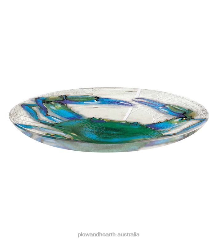 Plow & Hearth Hand Painted Blue Crab Embossed Glass Birdbath Basin P22BD846 Yard & Garden