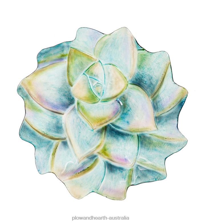 Plow & Hearth Hand Painted and Embossed Glass Succulent Birdbath Basin P22BD857 Yard & Garden