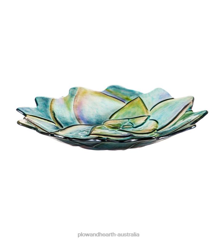Plow & Hearth Hand Painted and Embossed Glass Succulent Birdbath Basin P22BD857 Yard & Garden