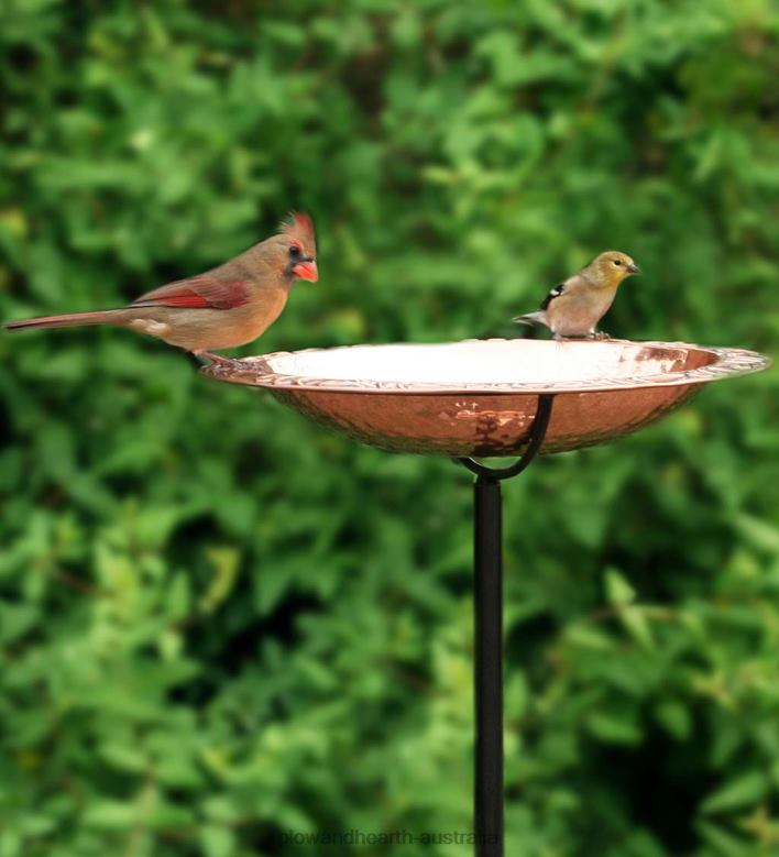 Plow & Hearth Pure Copper Birdbath on Powder-Coated Steel Pole With Sturdy Three-Prong Stake P22BD830 Yard & Garden