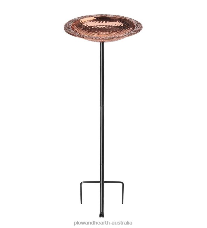 Plow & Hearth Pure Copper Birdbath on Powder-Coated Steel Pole With Sturdy Three-Prong Stake P22BD830 Yard & Garden