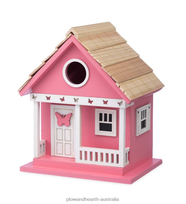 Plow & Hearth Butterfly Wooden Cottage Birdhouse P22BD878 Yard & Garden