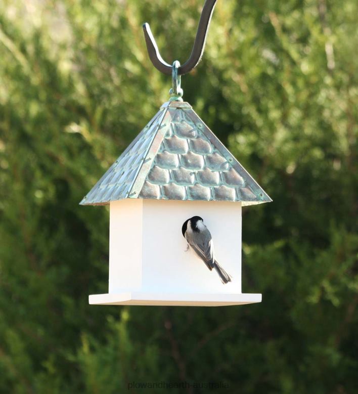 Plow & Hearth Hardwood Bungalow Birdhouse with Verdigris Copper Roof P22BD886 Yard & Garden