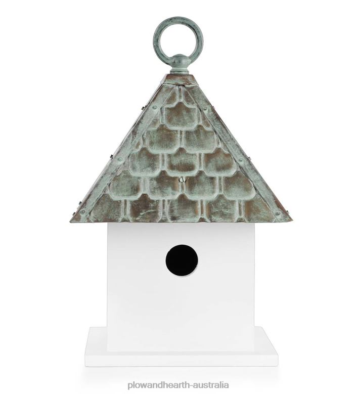 Plow & Hearth Hardwood Bungalow Birdhouse with Verdigris Copper Roof P22BD886 Yard & Garden