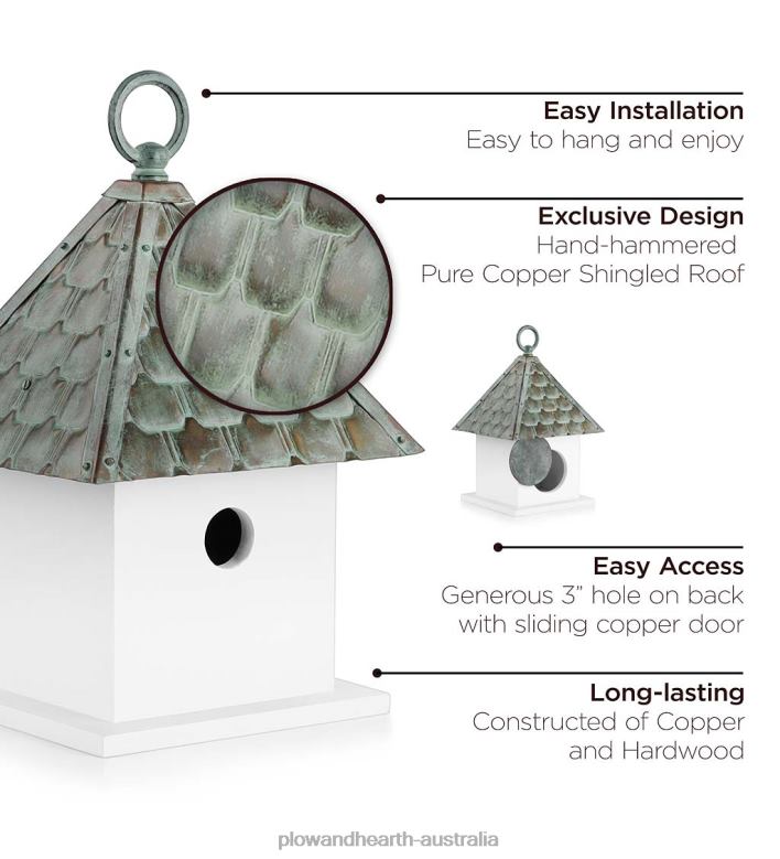 Plow & Hearth Hardwood Bungalow Birdhouse with Verdigris Copper Roof P22BD886 Yard & Garden