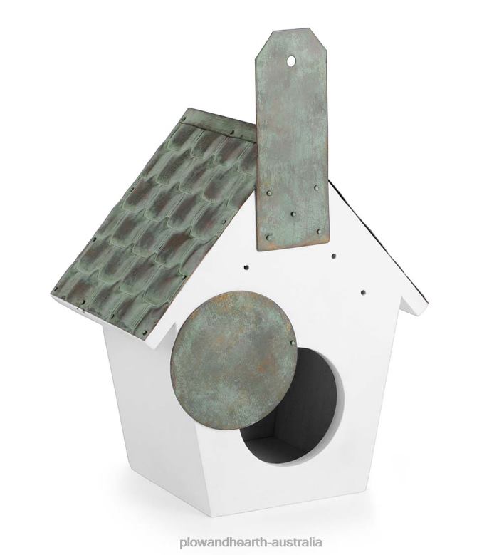 Plow & Hearth Hardwood Hanging Cottage-Style Birdhouse with Verdigris Copper Roof P22BD876 Yard & Garden