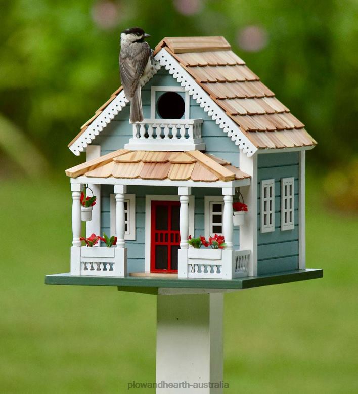 Plow & Hearth Welcome Home Wooden Birdhouse and Pedestal Pole Set P22BD869 Yard & Garden