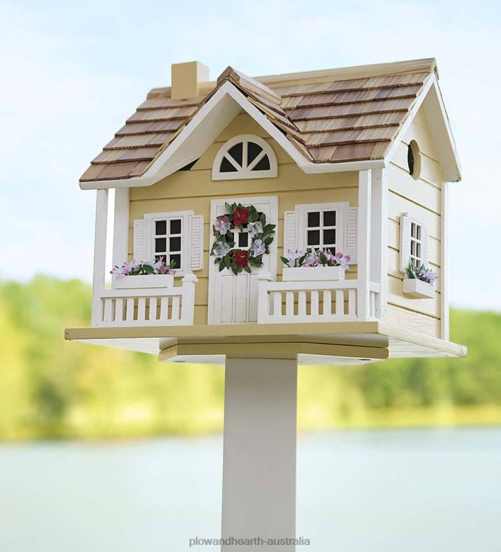 Plow & Hearth Wreath Cottage Birdhouse and Pedestal Pole Set P22BD870 Yard & Garden