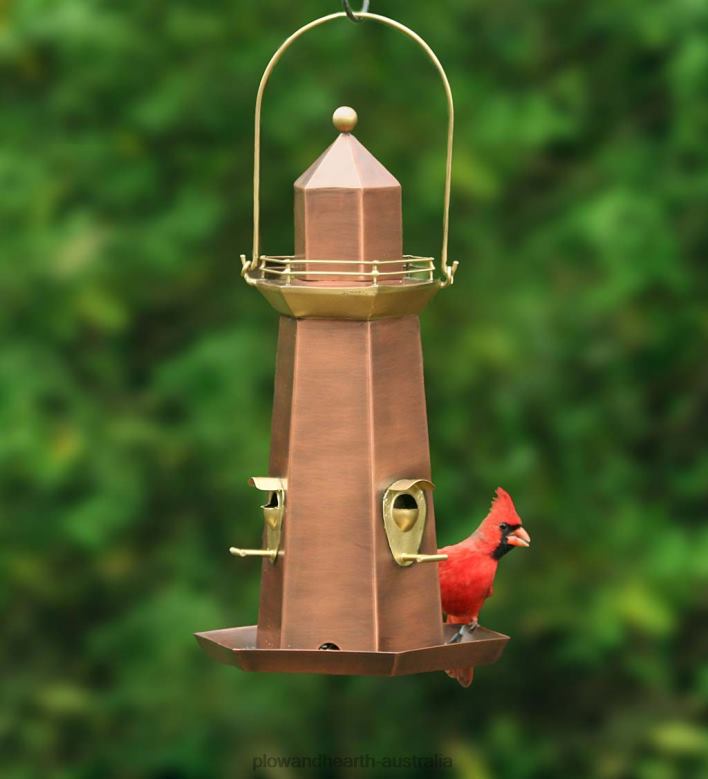 Plow & Hearth Metal Lighthouse Bird Feeder with Copper and Brass Finish P22BD817 Yard & Garden