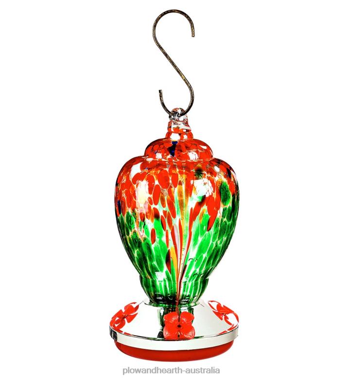 Plow & Hearth Mutli-Colored Swirled Glass Hummingbird Feeder - Blue P22BD778 Yard & Garden