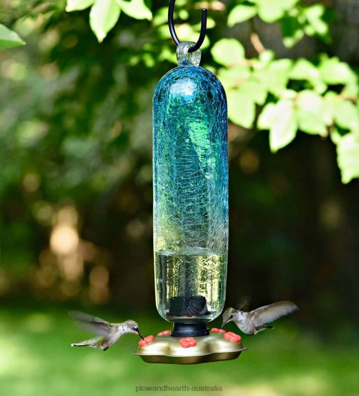 Plow & Hearth Recycled Glass Tall Aqua Hummingbird Feeder - Aqua P22BD811 Yard & Garden