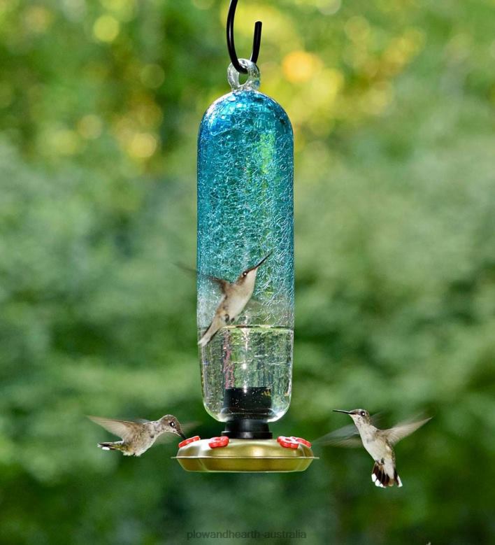 Plow & Hearth Recycled Glass Tall Aqua Hummingbird Feeder - Aqua P22BD811 Yard & Garden