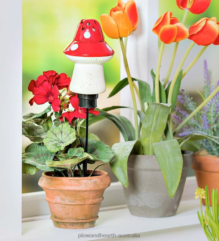 Plow & Hearth All-In-One Ceramic Fruit Fly/Fungus Gnat Trap with Watering Globe - Mushroom P22BD905 Yard & Garden