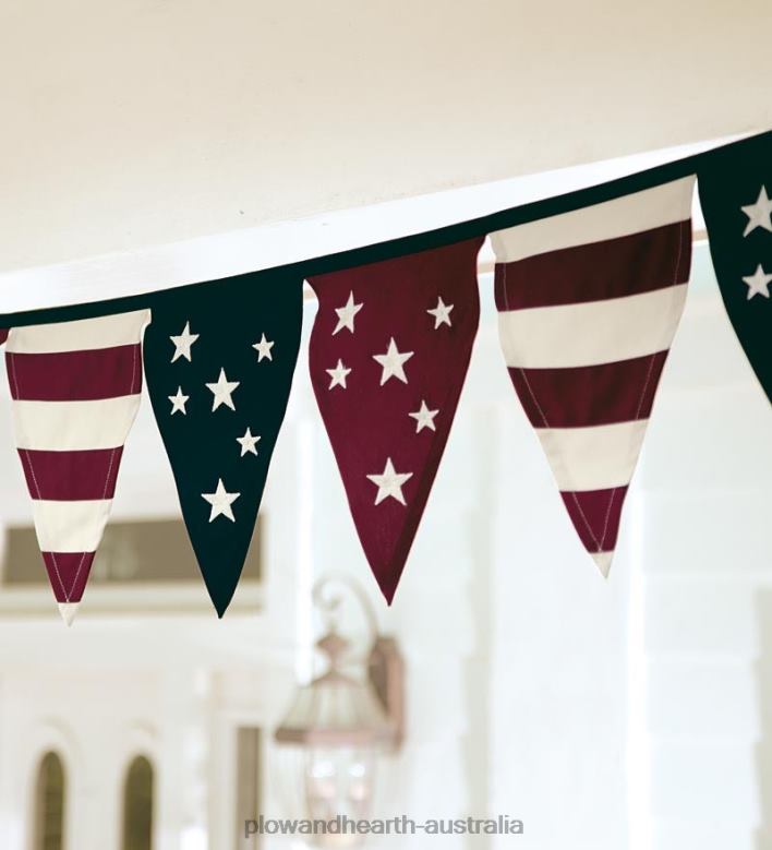 Plow & Hearth Cotton Duck Stars And Stripes Americana Pennant Bunting With Embroidery P22BD540 Yard & Garden