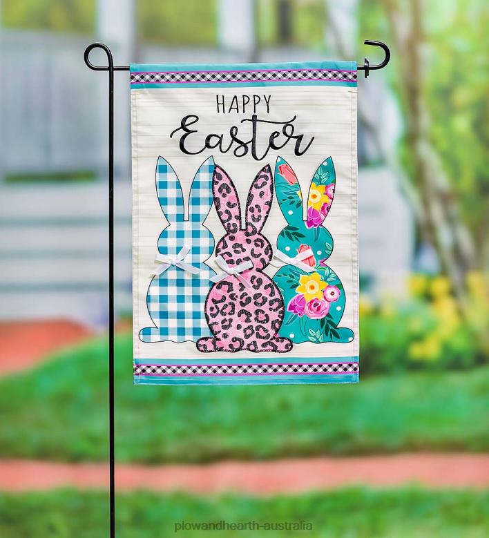 Plow & Hearth Bright Bunnies Applique Garden Flag P22BD606 Yard & Garden