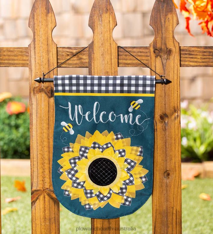Plow & Hearth Checked Sunflower Burlap Garden Flag P22BD589 Yard & Garden