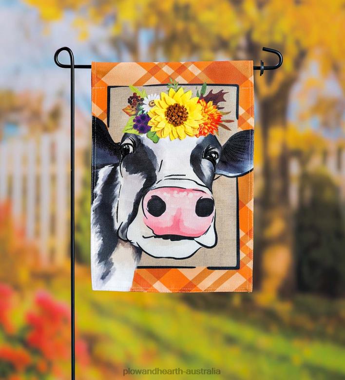 Plow & Hearth Fall Cow Burlap Garden Flag P22BD588 Yard & Garden