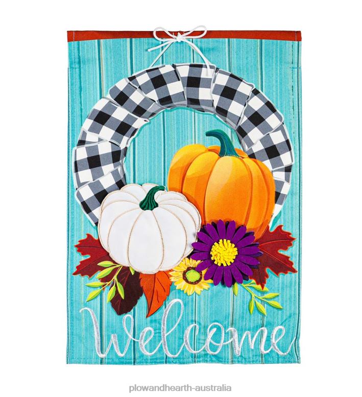Plow & Hearth Fall Wreath and Buffalo Check Linen Garden Flag P22BD568 Yard & Garden