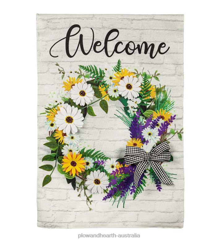Plow & Hearth Farmhouse Daisy Wreath Burlap Garden Flag P22BD597 Yard & Garden