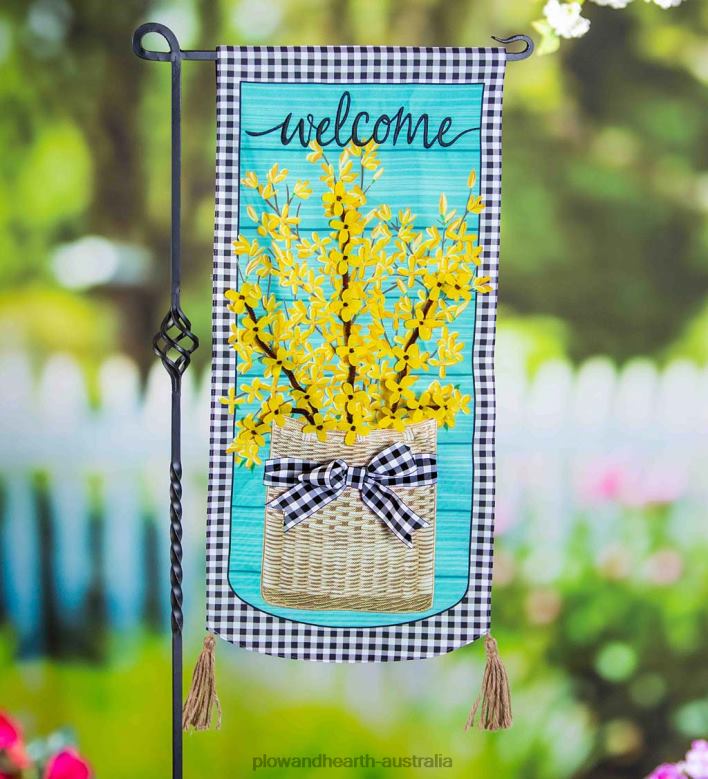 Plow & Hearth Forsythia Basket Welcome Banner P22BD557 Yard & Garden