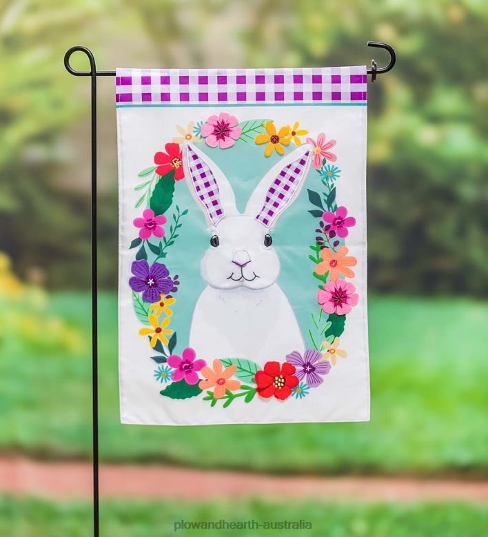 Plow & Hearth Gingham Bunny Applique Garden Flag P22BD595 Yard & Garden
